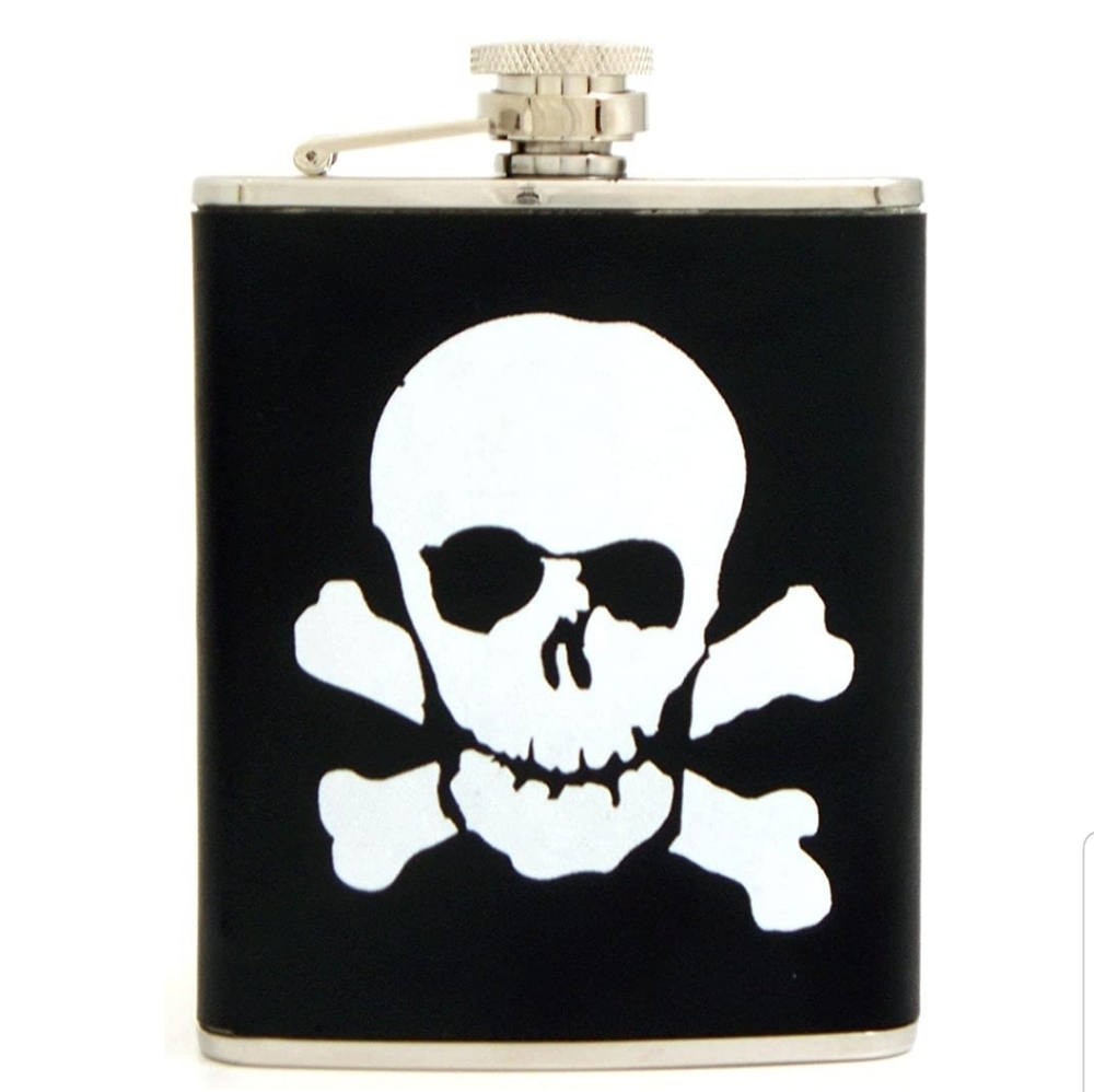 Bey Berk SKULLS & BONES Leather & St. Steel Flask